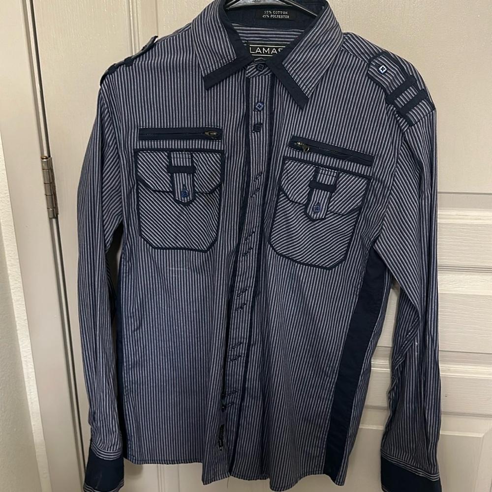 Stripes casual dress shirt with chest pockets